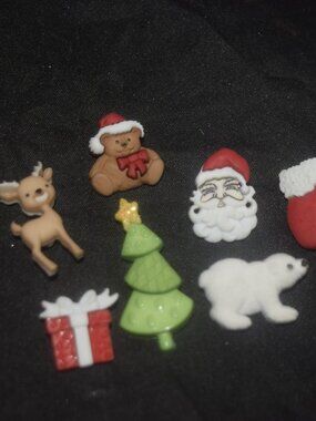 Christmas Holiday Novelty Craft Buttons Embellishments Lot of 8 Loose